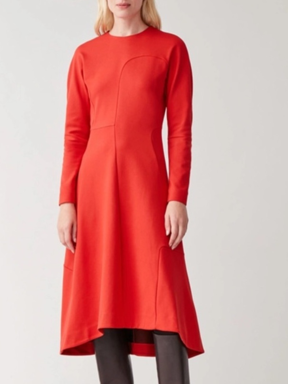 COS Red Long-Sleeve Asymmetric Dress